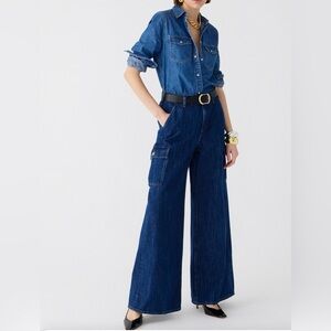J Crew High-rise superwide-leg cargo jean in
Dark wash